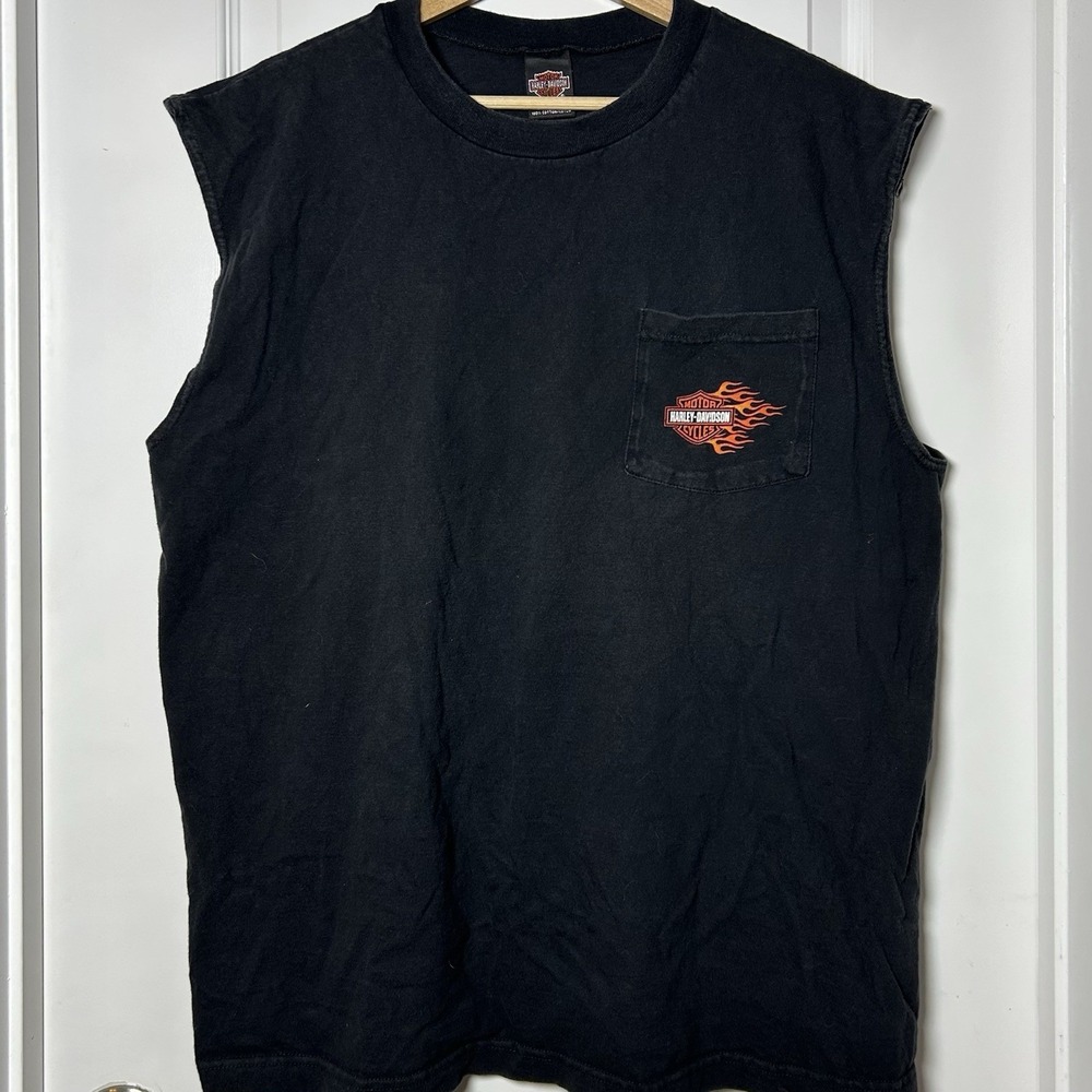 Harley-Davidson Elyria Ohio Dealer Faded Black Logo Sleeveless Muscle‎ T-Shirt